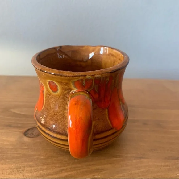 Bar Harbor Pottery 3.25” Creamer Pitcher Maine Vintage Retro Brown Orange Drip - Picture 5 of 11
